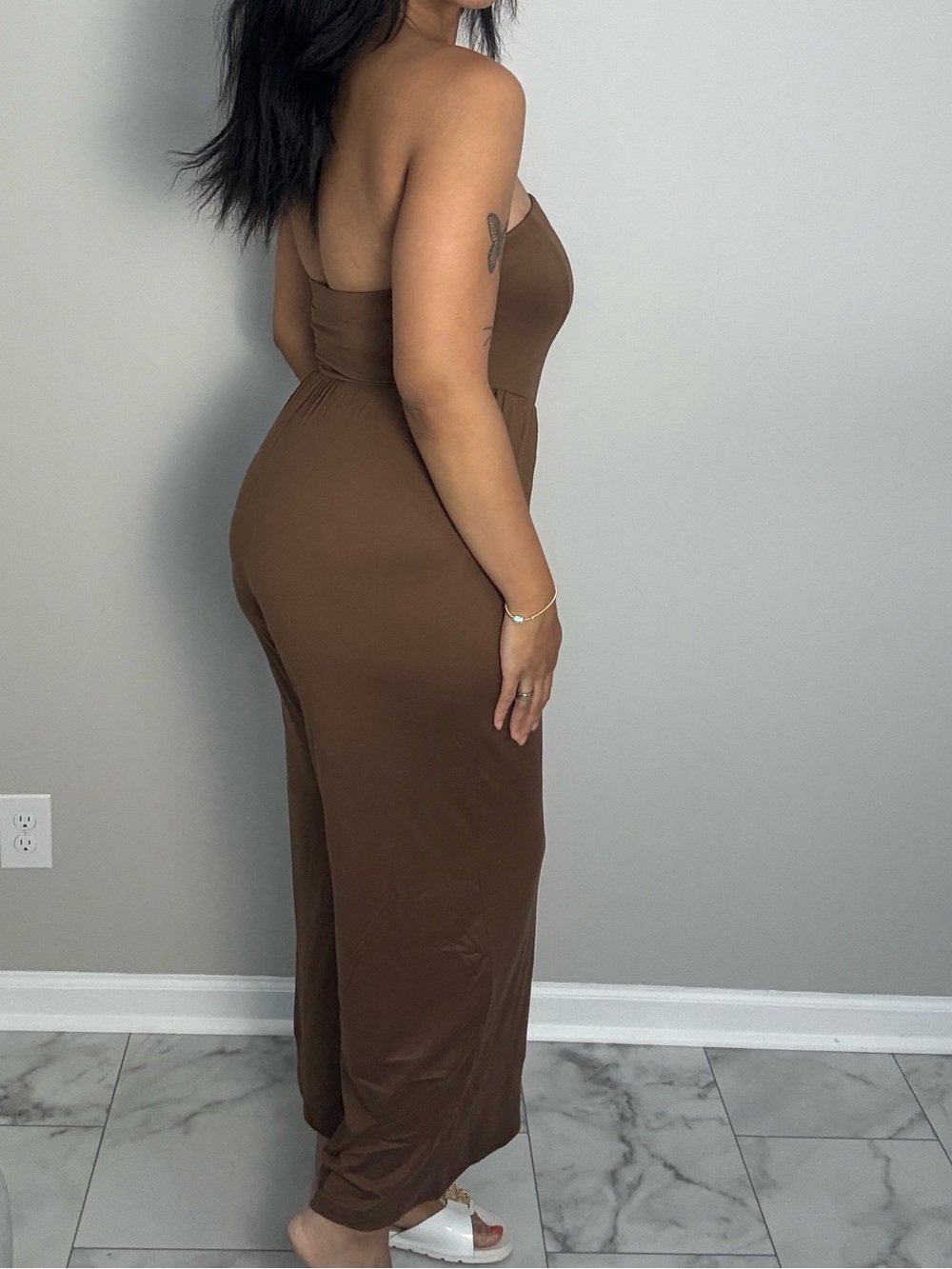 NWT Heart & Hips Strapless Wide-Leg Jumpsuit in Chocolate Brown - Picture 3 of 3